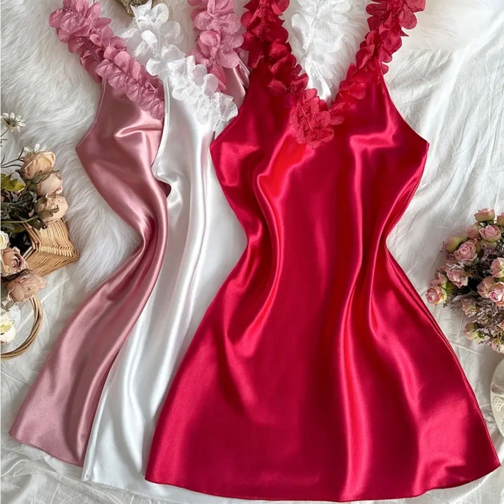 Elegant Satin Nightgown Set with Floral Lace
